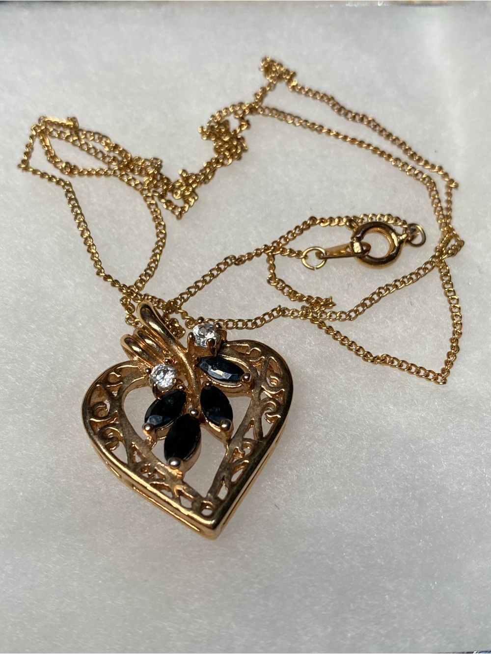 Vintage Gold Plated Heart Pendant Necklace Sapphire Cubic Zirconia